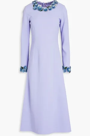 Oscar de la Renta Crystal-embellished wool-blend crepe midi dress - Purple - US 2