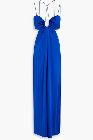 Frame Cutout ruched stretch-silk satin maxi dress - Blue - XS