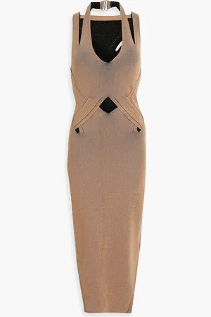 DION LEE Cutout ribbed-knit halterneck midi dress - Brown - UK 8