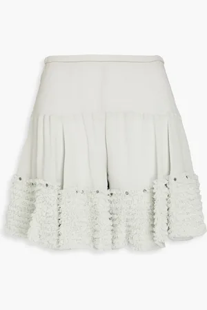 Chloé Ruffled tulle-paneled crepe shorts - Gray - FR 38