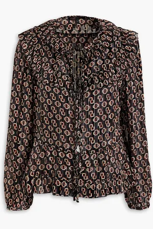 Maje Tie-front metallic printed crepe de chine blouse - - 1
