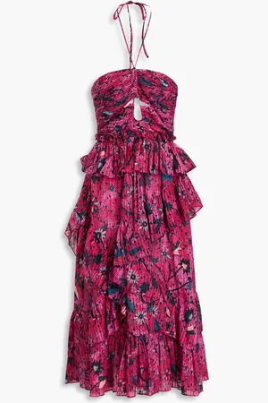 ULLA JOHNSON Simona ruffled printed cotton-blend halterneck midi dress - - US 16