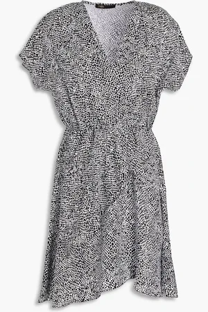 Maje Wrap-effect printed cupro-twill mini dress - - FR 34