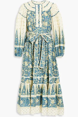 ULLA JOHNSON Kemala tiered printed cotton-blend voile midi dress - Blue - US 0