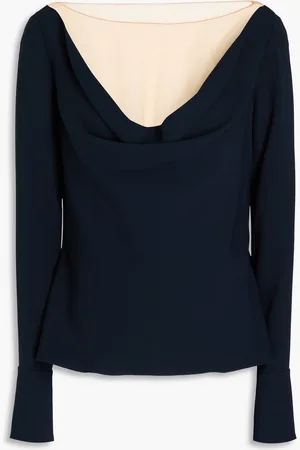 Oscar de la Renta Tulle-paneled silk-blend crepe blouse - Blue - US 0