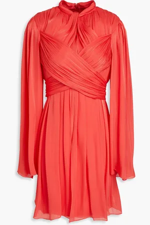 Costarellos Gathered metallic satin mini dress - Orange - DE 42