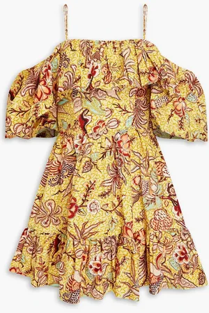 ULLA JOHNSON Lila cold-shoulder floral-print cotton-poplin mini dress - Yellow - US 4