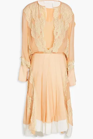Chloé Lace-trimmed chiffon and crepe midi dress - Orange - FR 36