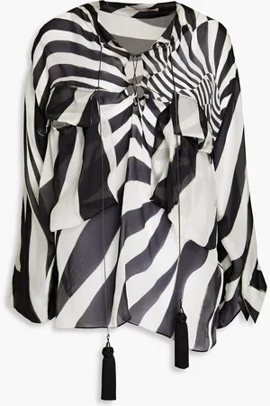 Roberto Cavalli Tasseled printed silk-chiffon blouse - - IT 38