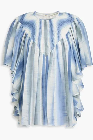 Chloé Ruffled tie-dyed wool-gauze blouse - Blue - FR 36