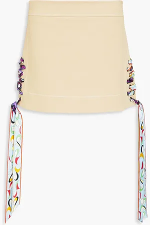 Puccini Lace-up cotton-blend twill mini skirt - Neutral - IT 42