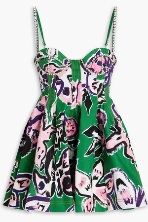 AREA Pleated floral-print cotton-twill mini dress - - US 8
