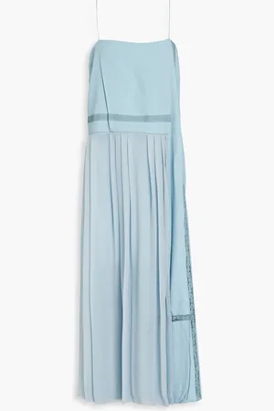 Chloé Lace-trimmed plated crepe midi dress - Blue - FR 34