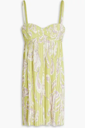 Puccini Cutout pleated printed jersey mini dress - Green - IT 44