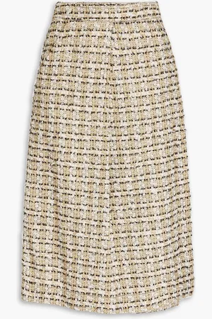 Victoria Beckham Pleated fil coupé silk-tweed wrap skirt - Neutral - UK 4