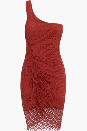 IRO Juney one-shoulder ruched crocheted cotton mini dress - Red - FR 40