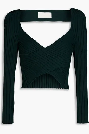 Michelle Mason Cropped cutout ribbed-knit top - Green - L