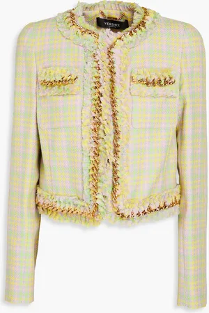 VERSACE Cropped embellished houndstooth cotton-blend tweed jacket - Purple - IT 38