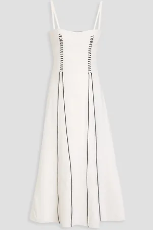 Chloé Embroidered wool and linen-blend midi dress - White - FR 34