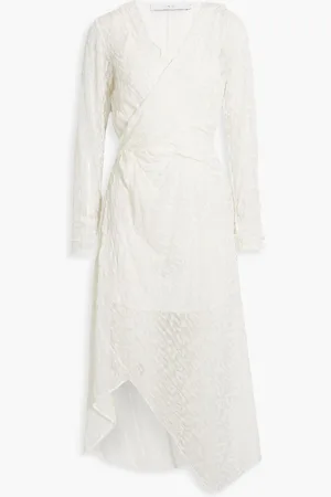 IRO Lexa wrap-effect devoré silk-chiffon midi dress - White - FR 36