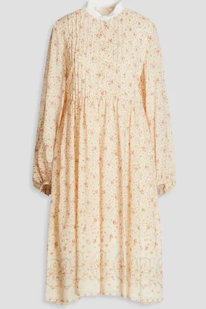 Chloé Pintucked printed silk-georgette midi shirt dress - White - FR 34
