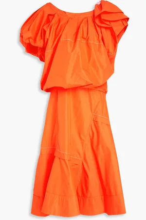 3.1 Phillip Lim One-shoulder ruffled cotton-blend poplin midi dress - Orange - US 2