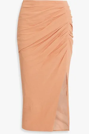 Simkhai Hayden ruched cotton-blend midi skirt - Orange - US 4