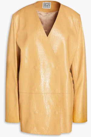 Totême Double-breasted croc-effect leather blazer - Brown - FR 32