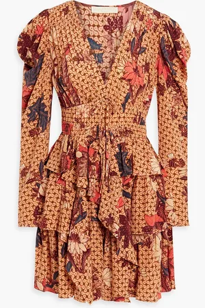 ULLA JOHNSON Oni ruffled printed silk crepe de chine mini dress - Orange - US 4