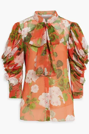 Oscar de la Renta Pussy-bow floral-print silk-chiffon blouse - - US 10