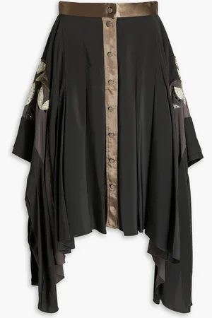 Chloé Pleated embellished silk crepe de chine midi skirt - Green - FR 42