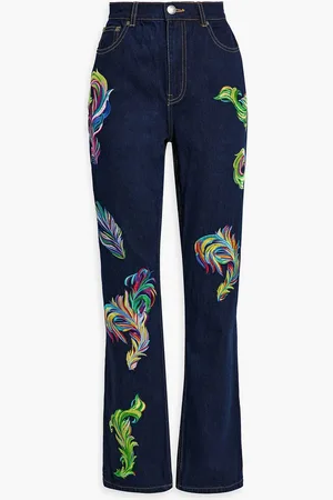 AREA Embroidered cutout high-rise straight-leg jeans - Blue - US 10