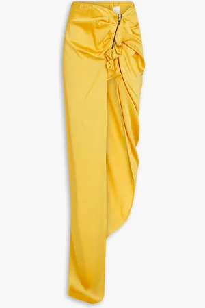 Rick Owens Asymmetric ruched silk-satin maxi skirt - Yellow - IT 42