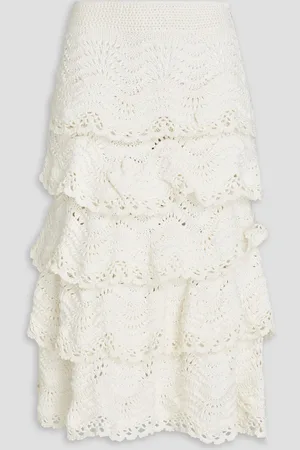 Oscar de la Renta Tiered crocheted cotton midi skirt - White - L