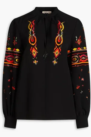 Puccini Embroidered stretch-crepe blouse - - IT 38