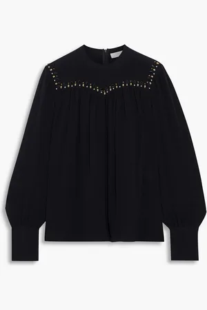 Chloé Gathered embellished silk-georgette blouse - - FR 34