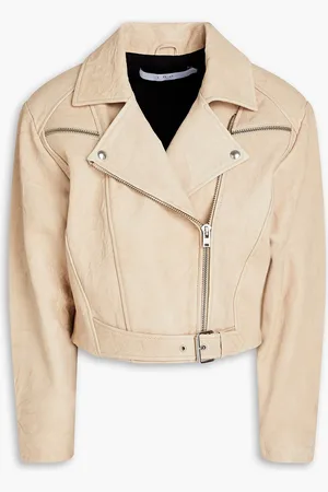IRO Marom fringed crinkled-leather biker jacket - Neutral - FR 34