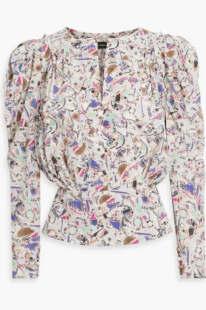 Isabel Marant Zarga pleated printed silk-blend de chine blouse - Blue - FR 40