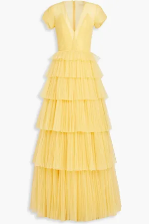 Costarellos Tiered pleated tulle gown - - FR 40