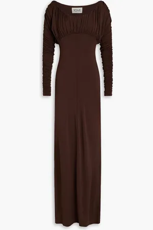 TOVE Gathered jersey maxi dress - Brown - FR 38