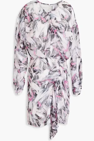 IRO Paolina draped printed fil coupé silk-blend chiffon mini dress - Gray - FR 34