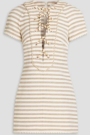 ZIMMERMANN Lace-up striped cotton-blend mini dress - White - 0
