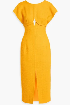 Carolina Herrera Cutout wool-blend tweed midi dress - Yellow - US 2