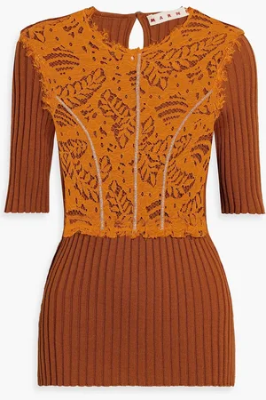 Marni Corded lace-paneled ribbed-knit top - Brown - IT 48
