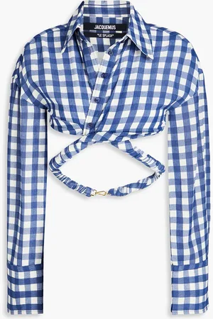 Jacquemus Vichy cropped gingham crepe shirt - Blue - FR 32