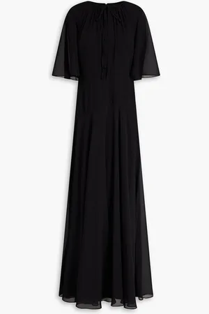 MIKAEL AGHAL Gathered bow-detailed georgette maxi dress - - US 2