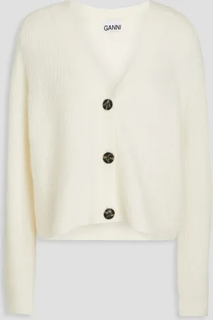 Ganni Brushed ribbed-knit cardigan - White - XL