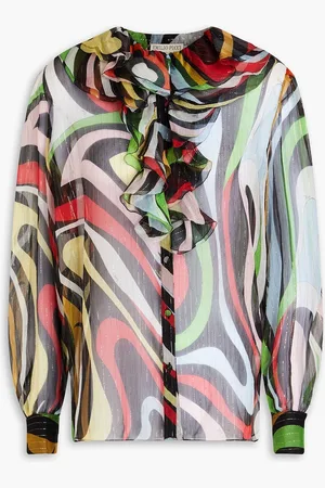 Puccini Ruffled metallic silk-blend georgette blouse - - IT 40