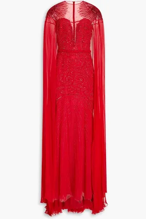 Zuhair Murad Cape-effect embellished tulle gown - - FR 42