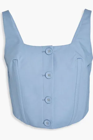 Anna Quan Cropped cotton-blend twill top - Blue - UK 12